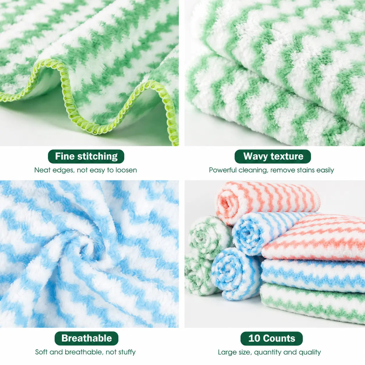 10-Pack Microfiber Cleaning Cloths – Reusable Lint-Free Multi-Purpose Cleaning Towels
